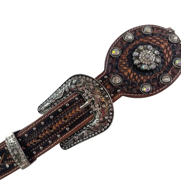 Tony Dilaz Women\'s Vntg Western NFR Bling Hand-Tooled Leather Belt Size 36 Tony Dilaz Women main image 3